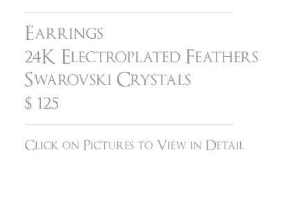 Earrings 24K Electroplated Feathers Swarovski Crystals