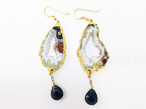 Earrings Sliced Geode Agate and Smoky Quartz