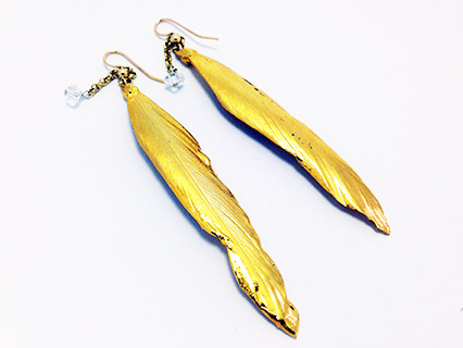 Earrings 24K Electroplated Feathers & Swarovski Crystals
